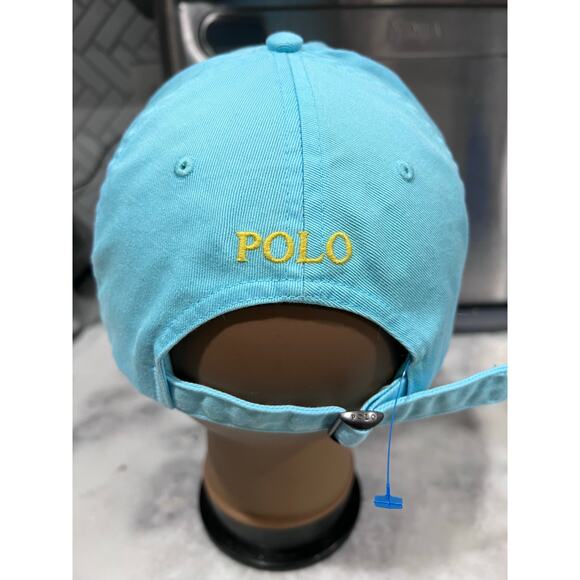 Polo Ralph Lauren Men’s Baseball Cap Blue Hat Yellow Pony Logo Strapback - Picture 2 of 7